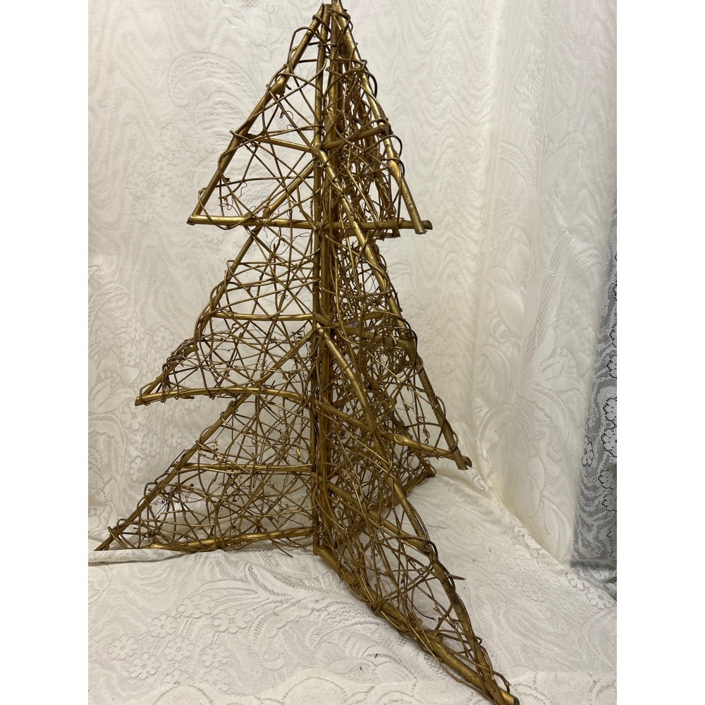 Gold Twig and Vine Rustic Christmas Tree 25 Inch Tabletop Ornament Display Decor
